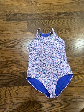 Athleta Girls' Pink Purple and Blue Patterned One-Piece Swimsuit